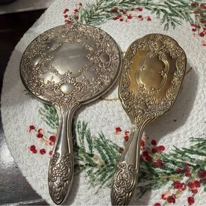 Elegant Silver and Gold Hand Mirror Set